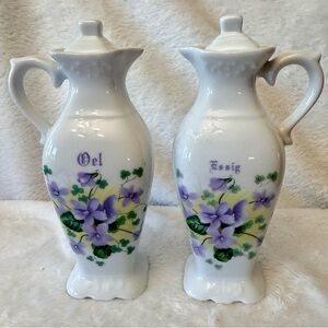 pair of 'Violetta' vintage porcelain oil and vinegar cruets, by Johann Haviland